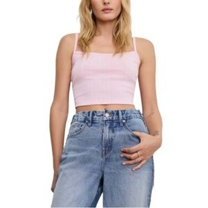 Good American Pointelle Cotton Candy Pink Ribbed Crop Camisole Top NWT L